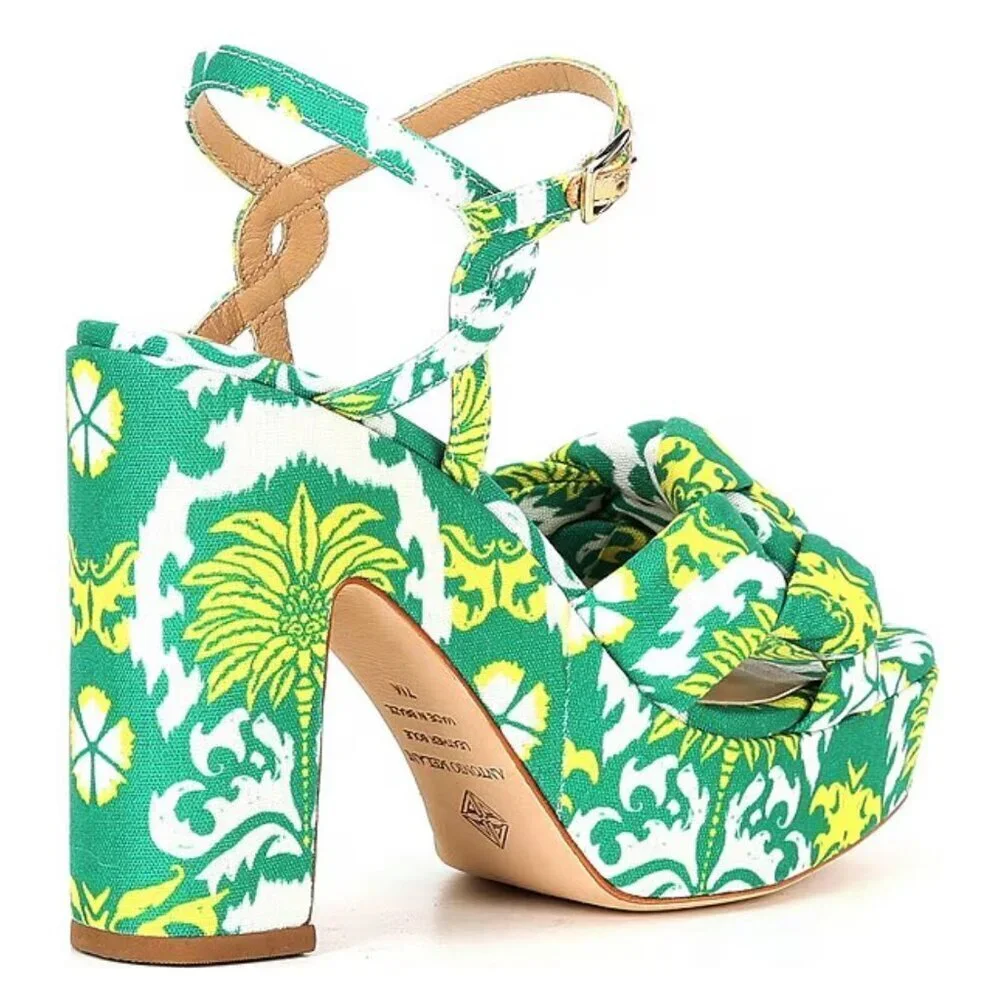 ANTONIO MELANI Green and Yellow Patterned Platform Sandals